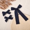 DEEKA Navy Cotton Linen Hair Bows 2 Sizes 5"&3.5" Soft Hair Bow set for Toddler Girls Long Ponytail Knot Bows Alligator Clip Hair Accessories for Little School Girls (Navy)