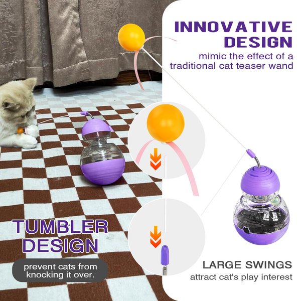 MECODO Interactive Cat Toy, Indoor Cats Toy Wand with Tumbler Glowing Ball, – Durable, Non-Toxic and Safe, Food Dispenser Feeder Treat Dispensing Feeding Pet Supplies(Purple)