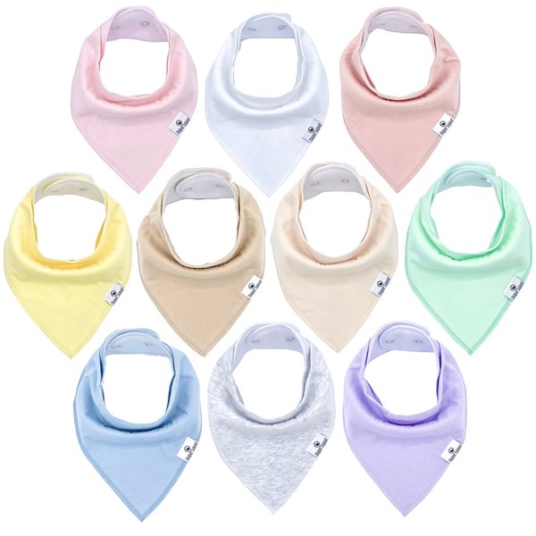 Diaper Squad 10-Pack Organic Baby Bandana Drool Bibs - Baby Bibs for Girls, Boy, Unisex Soft Cotton Teething Bandana Bibs (Pastel)