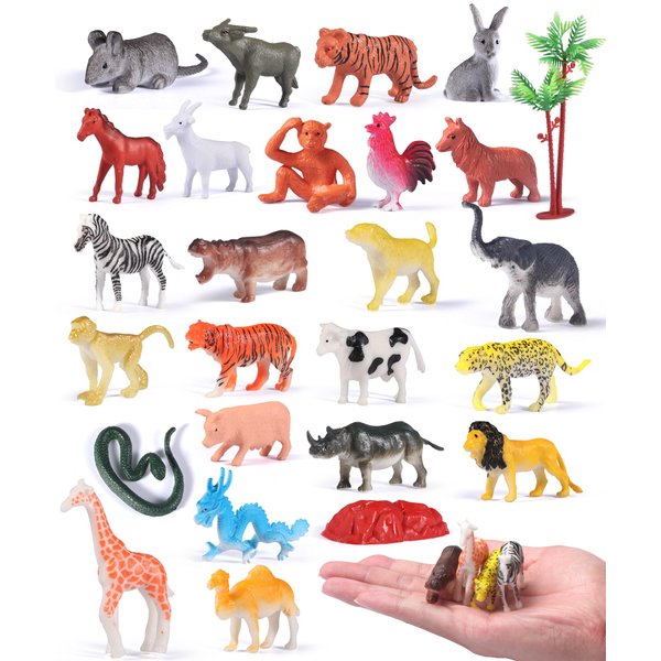 Safari Animals Figures Toys,28 Piece Mini Realistic Jungle Zoo Animal Toys Sets,Animal Learning Educational Toys Playset Cupcake Topper Gifts for Kids and Toddlers