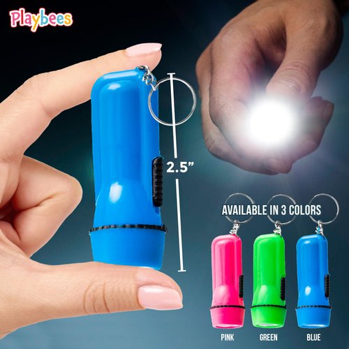 Mini Plastic Flashlight Keychain Bulk for Kids Assorted Colors LED Flashlight Keyring Lightweight and Portable Light - Perfect for Hiking, Cycling, Camping, Party Favors. (24 Pieces)