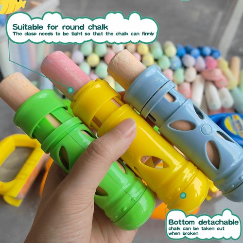 Beroxii Sidewalk Chalk Holders, 9 PCS Outdoor Chalk Play Tools, Adjustable Jumbo Chalk Rake, Chalk Clip, Sidewalk Chalk Accessories Toys Set for Kids Adults Toddlers Teachers Office Classroom and Wall