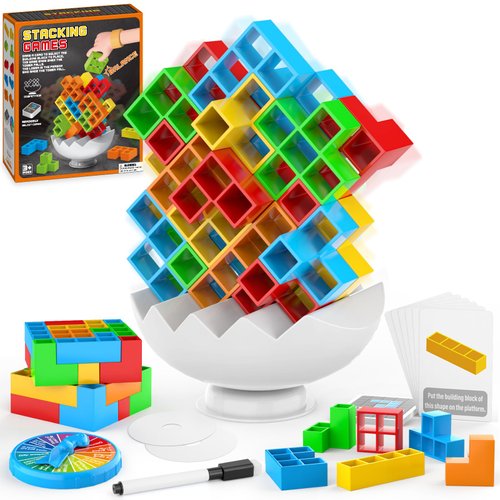 SamTrevCubes 70 PCs Stack Attack Game Set for Two+ Players, Tetra Blocks Balance Tower Toy for Adults, Teens & Kids, Board Games for Family, Party and Travel, Team Building Stacking Game