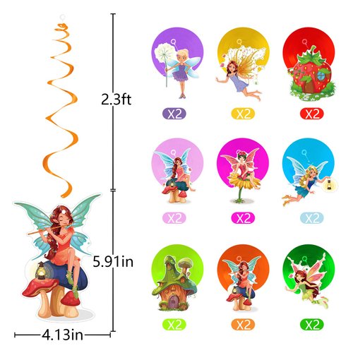 Firefairy 18Pcs Fairy Hanging Swirls, Pre-assembled Fairy Birthday Decorations for Kids, Fairy Themed Ceiling Streamers, Fairy Baby Shower Hanging Decor