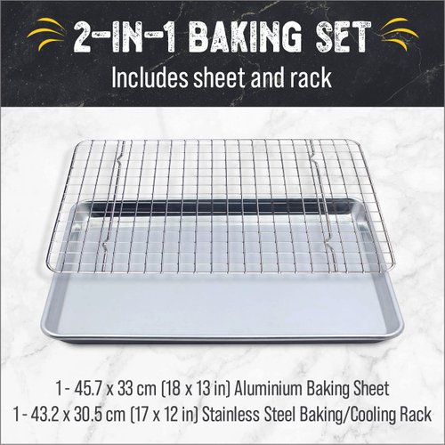 Checkered Chef Baking Sheets for Oven - Quarter Sheet Pan with Stainless Steel Wire Rack Set 1-Pack - Easy Clean Cookie Sheets, Aluminum Bakeware
