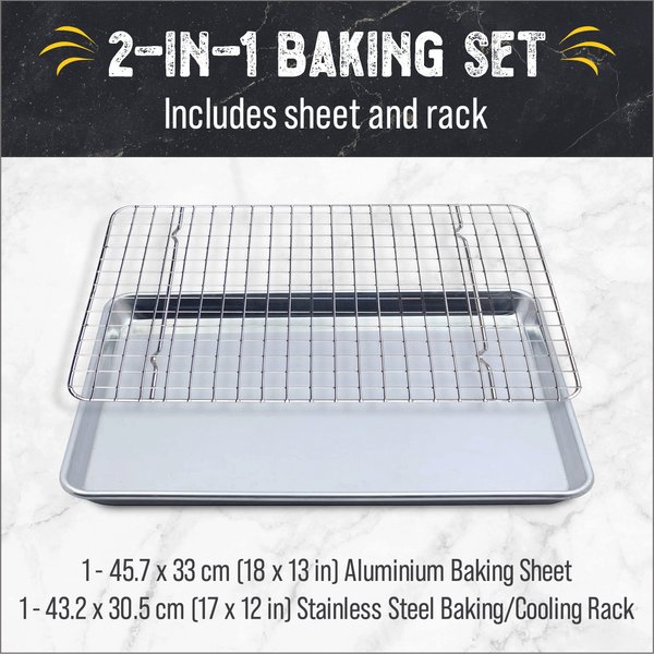 Checkered Chef Baking Sheets for Oven - Quarter Sheet Pan with Stainless Steel Wire Rack Set 1-Pack - Easy Clean Cookie Sheets, Aluminum Bakeware