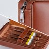Cigar Humidors, Portable Humidor for Travel and Men's Gifts, Cedar Wood Brown Leather Cigar Accessories with 6 Set（Cigar Cutter*2, Ashtray, Cleaning Pen,Towel）
