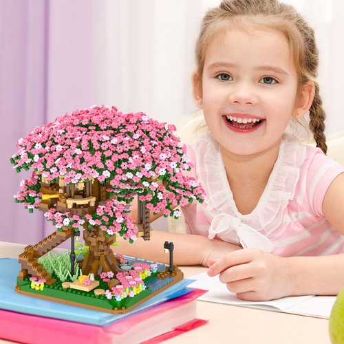 XIU Cherry Blossom Treehouse Building Sets,(2008pcs) Mini Blocks Building Sets for Adults, Japanese Sakura Treehouse Building Blocks Sets for Girls Aged 8-12, Gift idea for Women Kids 8+