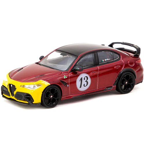 Giulia GTAm #13 Red Metallic and Yellow with Black Top Global64 Series 1/64 Diecast Model by Tarmac Works T64G-TL031-MRY