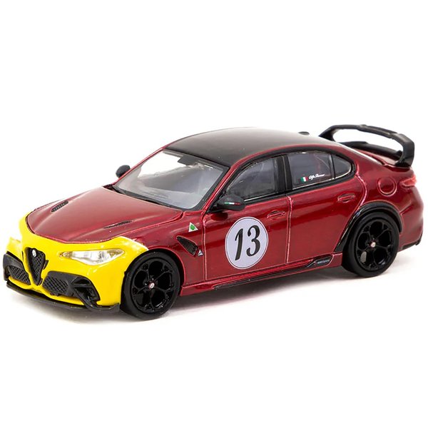 Giulia GTAm #13 Red Metallic and Yellow with Black Top Global64 Series 1/64 Diecast Model by Tarmac Works T64G-TL031-MRY