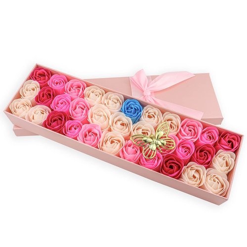 JIALEEY 33 PCS Floral Scented Bath Soap Rose Flower Petals, Plant Essential Oil Rose Soap Set Gifts Ideas for Her Women Girls Mom Valentine's Day, Pink Gift Box
