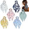 Funlovin 6pcs Scarf Scrunchies for Hair Ties Scarves Scrunchie Chiffon Floral Hair Ribbon Long Tail Fashion Ponytail Holder Scrunchy for Women