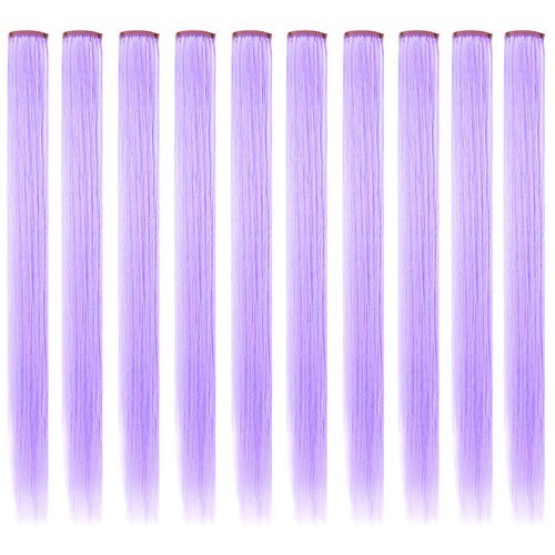 SARARHY 10 PCS Girls Light Purple Hair Accessories 21 inch Straight Colored Clip in On Synthetic Taro Purple Hair Extensions for Girls Woman Party (Light purple)