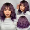 MUPUL Ombre Purple Wig Short Body Wavy Bob Wigs for Women With Bangs Shoulder Length Synthetic Cosplay Party Wig for Girls Daily Use Colorful Wigs