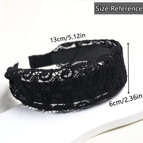 Vsdski Lace Headband, Black Wide Soft Headband Fashion Non Slip Solid Color Hair Hoop Lace Stretch hair Accessories for Women Girls Holiday, Wedding Party Supplies