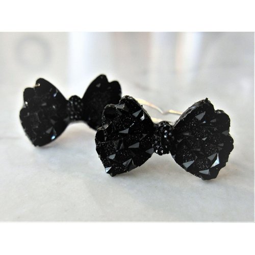 Generic Two small tiny sparkle black bow crystal hair pin clip barrettes fine hair