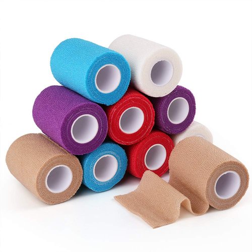 LotFancy Self Adhesive Bandage Wrap, 10 Pack, 3 Inch x 5 Yards, Elastic Cohesive Bandage, Flexible First Aid Medical Tape for Sports, Sprain Swelling and Soreness, Assorted Color