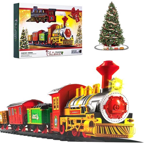 Train Set - Train Set for Christmas Tree, Train Toys for Boys, Lights & Sound, Toy TrainLocomotive, Train Carriages & Tracks, Toddler Model Trains for 3 4 5 6 7 8+ Years Old Kids Birthday Gifts