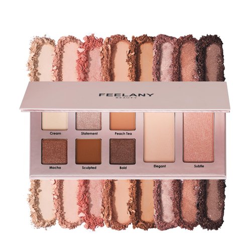 FEELANY Natural Nudes Eyeshadow Palette Long-lasting eye makeup Includes 2 blushes and 6 eyeshadows Velvet matte and shimmery metallic & Blendable Natural Look(CYMBIDIUM)
