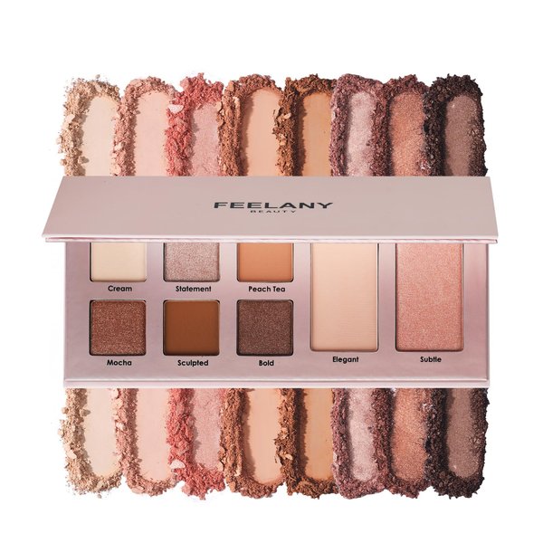 FEELANY Natural Nudes Eyeshadow Palette Long-lasting eye makeup Includes 2 blushes and 6 eyeshadows Velvet matte and shimmery metallic & Blendable Natural Look(CYMBIDIUM)