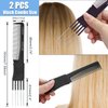 Biaungdo Carbon Lift Teasing Comb with Metal Prong, 2 Pack Black Hair Combs with 5 Pins for Lifting, Fluffing and Styling Hair in Salon