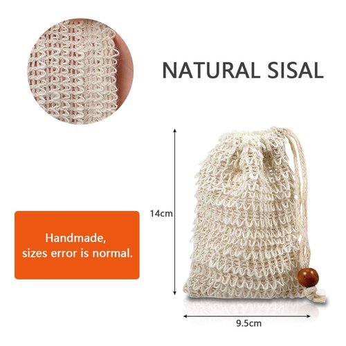 BUYGOO 20 Pack Soap Exfoliating Bag, Natural Soap Saver Hand Made Sisal Mesh Soap Bag Bar Soap Bag with Drawstring for Bath & Shower Use