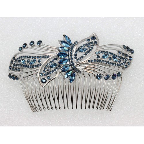 Faship Gorgeous Navy Blue Rhinestone Crystal Huge Floral Hair Comb