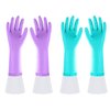 Elgood Reusable Long Dishwashing Cleaning Gloves with Latex Free, Long Cuff,Cotton Lining,Kitchen Gloves 2 Pairs,Purple+Blue Medium