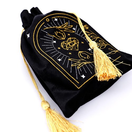 La Muci Velvet Tarot Card Bag - Drawstring Pouch for Tarot Deck Storage - Magic Black Heart Bag- Jewelry Storage & Gift Bag with Gold Tassel Drawstrings, 6.6 x 9 inches