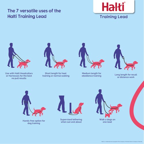 HALTI Training Leash - Multifunctional Double-Ended Dog Leash, Ideal for Anti-Pulling Dog Training. Easy to Use, Lightweight, Soft & Durable. Suitable for Puppies and Small Dogs (Size Small, Red)