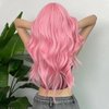 Anbacemi 28inch Pink Wig with Bangs Long Wavy Pink Wigs for Women Curly Synthetic Wig Heat Resistant Cosplay Wigs Colorful Wigs for Daily Party Use