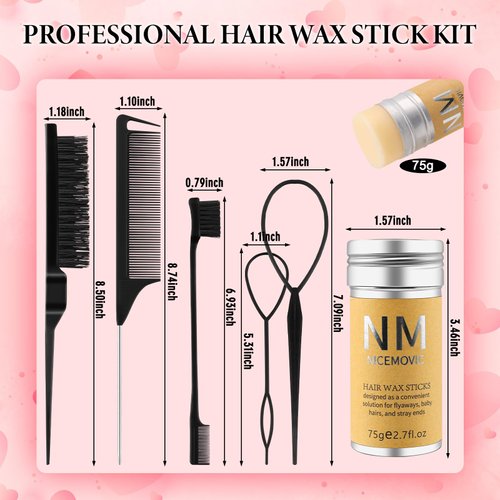 Hair Wax Stick Set for Flyaways Hair Accessories for Women Girl Teen Girls Trendy Stuff, Hair Styling Tools Slick Stick Baby Hair Gel, Christmas/Birthday Gifts Stocking Stuffers for Women Kids (Black)
