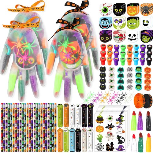 Chrisfall 242 Pcs Halloween Party Favors Halloween Stationery Set Halloween Treat Gifts Bulk Halloween Goody Bag Fillers Stuffers for Classroom Prizes Halloween Treat Party Supplies