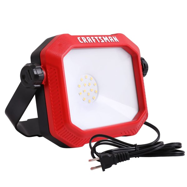 CRAFTSMAN 1100 Lumens 4000K LED Tiltable Portable Work Light in Red with 2-in-1 Adjustable Metal Rotating Stand and Handle, Impact-Resistant Glass Lens, 5FT Power Cord, ETL, Perfect for Job Site