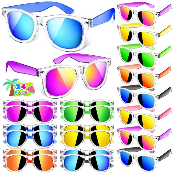 Joycover Kids Sunglasses Bulk, 24 Pack Kids Sunglasses Party Favor, Translucent Sunglasses for Kids with UV400 Protection, Graduation Party Supplies, Beach, Pool Party Favors, Party Favor for Kids 4-8