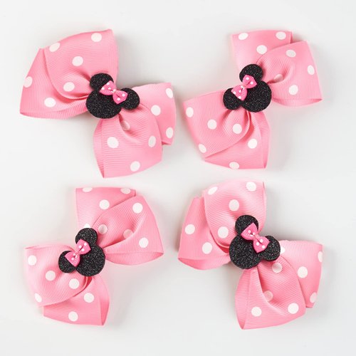 4Pcs Mouse Ears Bow Clips for Girls Women 4Inch Birthday Party Decorations Gift Costume Hair Accessories Polka Dot Pink