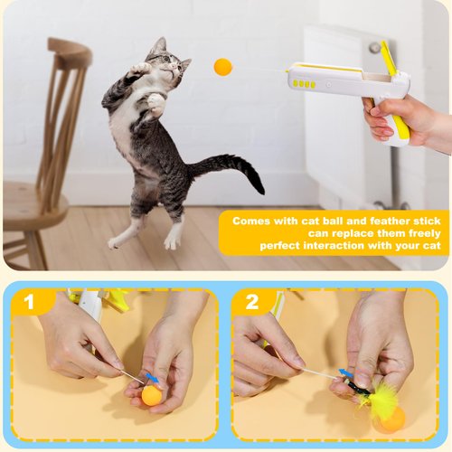 Juome Interactive Cat Toy Ball Launcher, Cat Feather Toy Shooter, Cat Ball Toys Shooting, Cat Toys for Bored Indoor Cats