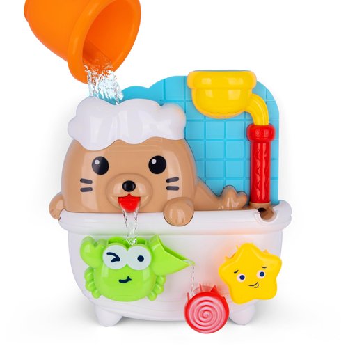 ArtCreativity Sea Lion Bath Toy for Kids - Waterfall Bath Toy with Bobbing Crab, Spinning Wheel, and Strong Suction Cups - Fun Suction Bath Toys for Toddler Tub Time Ages 1 2 3 4 5