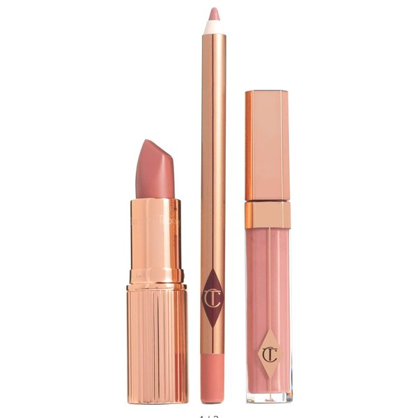 Charlotte Tilbury The Pillow Talk Full Size Lip Kit- Lip Liner, Lipstick, and Lip Gloss.