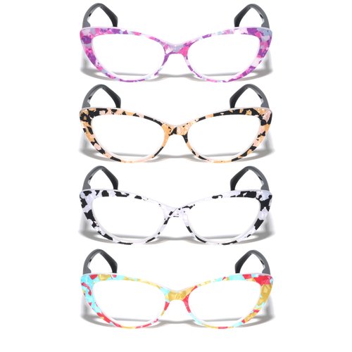 V.W.E. 4 Pairs Lot Women Cateye Mosaic Pattern Fashion Reading Glasses Reader (4 Pairs, 2.00)