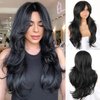 Mayouda Black Layered Wig With Curtain Bangs For Women Butterfly Haircut Long Layered Wavy Hair Wig 26Inch Straight Wig Synthetic Heat Resistant Wigs for Daily Party Use (26Inch, Natural Black#)