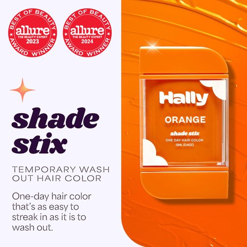 Hally Hair Temporary Hair Color, Shade Stix (Orange) - 12 ml Washable Hair Chalk for Kids, Teens & Adults - One Day Pop of Color Hair Dye for Festivals, Sporting Events & Parties, All Hair Types
