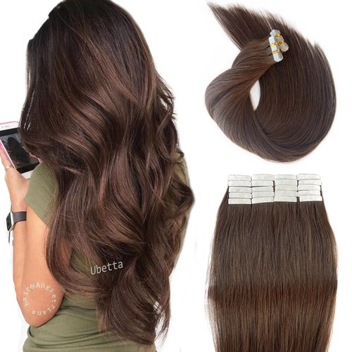 Tape in Hair Extensions,Real Human Hair Tape in Extensions, Brown Hair Extensions Human Hair Tape ins for Women, 20 Pieces Tape in Hair Extensions Remy Human Hair, 22 Inch Double Sided Tape Hair