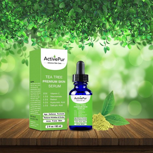 ActivePur Tea Tree Serum Oil for Acne Facial Skin Serum 20% Vitamin C Hyaluronic Acid Retinol helps in Hyperpigmentation Wrinkles Anti Aging Dark Spots Blemishes Acne Scars (2 Oz/60 ml)