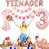 13th Birthday Decorations Thirteen Teenager Birthday OMG UR A Teenager Balloons 13th Birthday Tiara Teenager Sash Happy Birthday Banner for 13 Year Old Teen Girls Birthday Party Supplies (Rose gold)