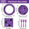 Qyeahkj 100PCS Halloween Spider Web Party Plates and Napkins Halloween Party Supplies Purple Spiderweb Party Tableware Set Halloween Paper Plates for Halloween Theme Party Decor Favors Serves 25r