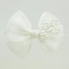 2Pcs Off White 2.7” Pigtail Hair Bows small Hair Clips Baptism Bow Christening Bow(L-off white hair clips with cross)