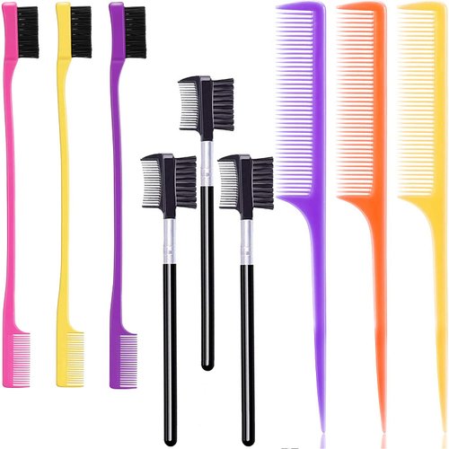 Edge Hair Brush Comb for Baby Hair Double Sided Edge Brush Comb with Rat Tail Comb Eyebrow Comb Brush (3 Pieces)