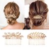 5 PCS Leaf Hair Side Combs Gold Rhinestone Hair Comb Clips with Teeth Wedding Headpiece Hair Accessories for Women, Girls, Bride, Bridesmaid（5 Different Size）