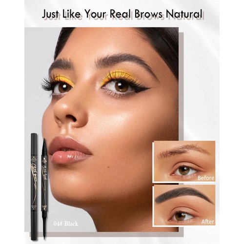 3D Microblading Eyebrow Pen, Black Dual-Ended Brow Pencil with 4-Fork-Tip Liquid Brow Pen &Ultra Fine Retractable Eyebrow Pencil, Waterproof Longlasting Eyebrow Filler Makeup for Women Natural Bows-04